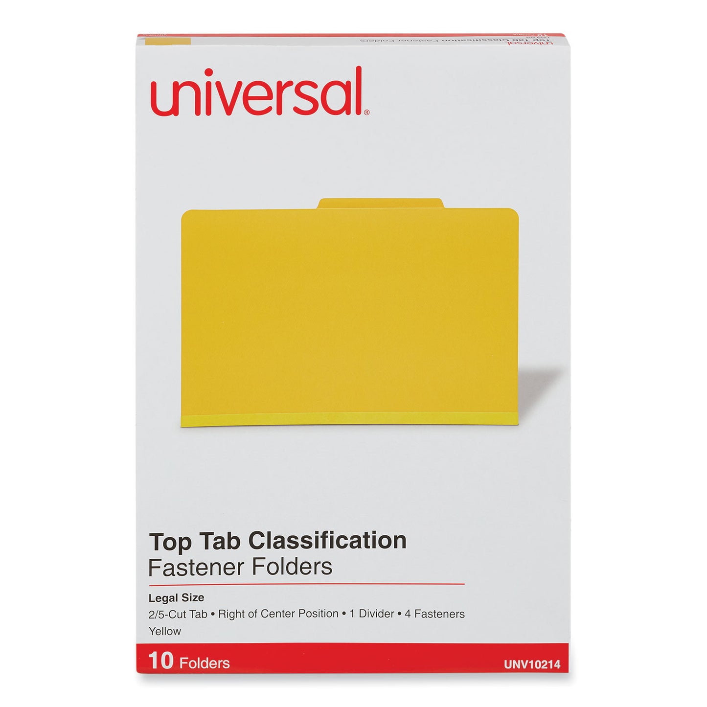 Universal Bright Colored Pressboard Classification Folders, 2" Expansion, 1 Divider, 4 Fasteners, Legal Size, Yellow Exterior, 10/Box (10214)