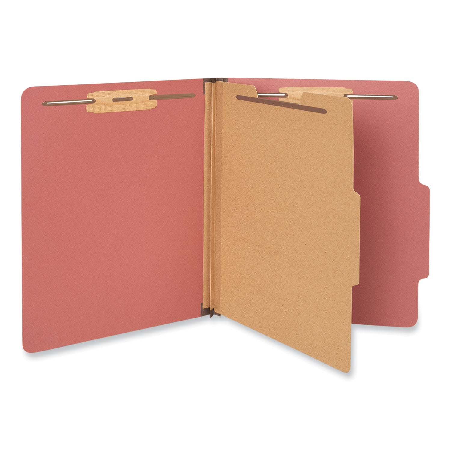 Universal Four-Section Pressboard Classification Folders, 2" Expansion, 1 Divider, 4 Fasteners, Letter Size, Red Exterior, 10/Box (10250)