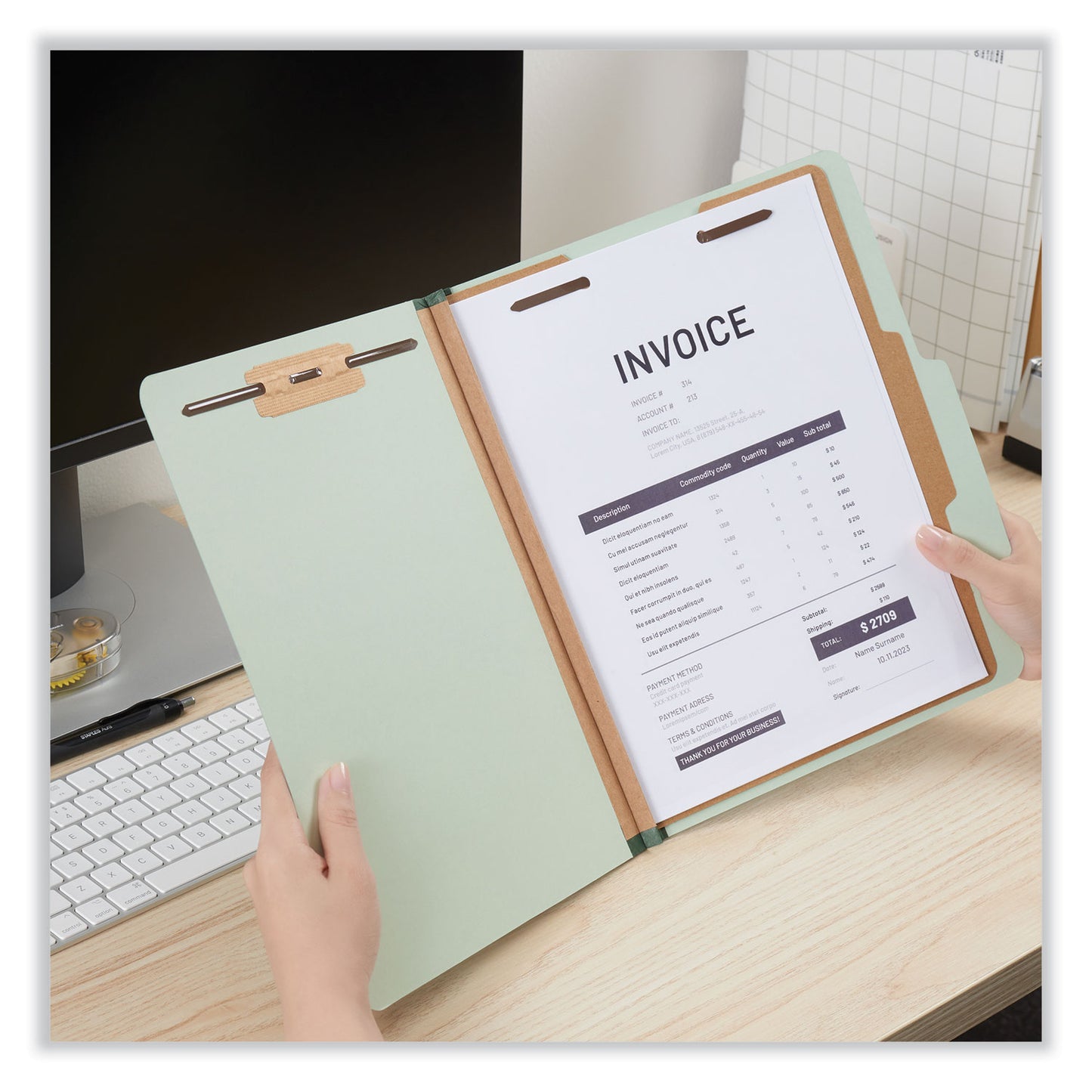 Universal Four-Section Pressboard Classification Folders, 2" Expansion, 1 Divider, 4 Fasteners, Letter Size, Gray-Green, 10/Box (10253)