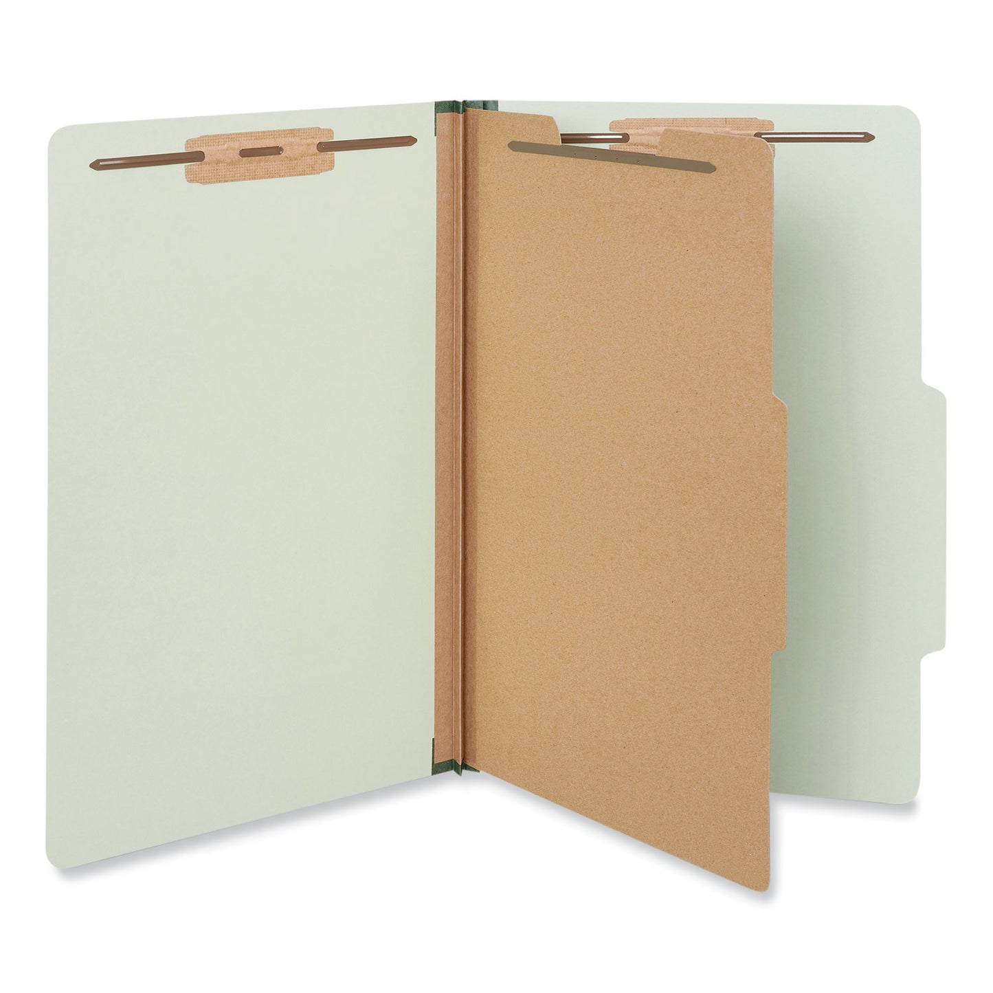 Universal Four-Section Pressboard Classification Folders, 2" Expansion, 1 Divider, 4 Fasteners, Legal Size, Green Exterior, 10/Box (10261)