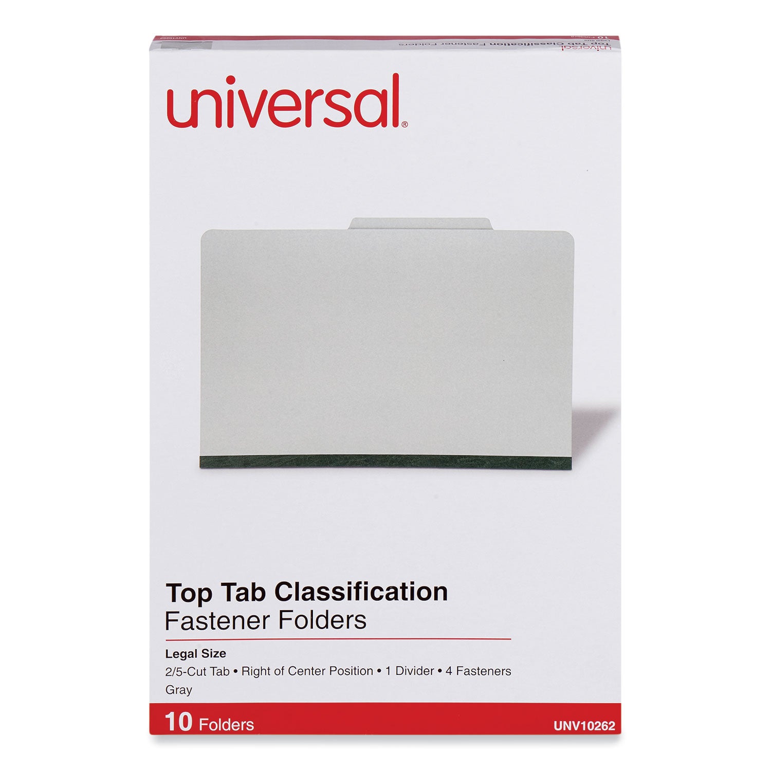 Universal Four-Section Pressboard Classification Folders, 2" Expansion, 1 Divider, 4 Fasteners, Legal Size, Gray Exterior, 10/Box (10262)