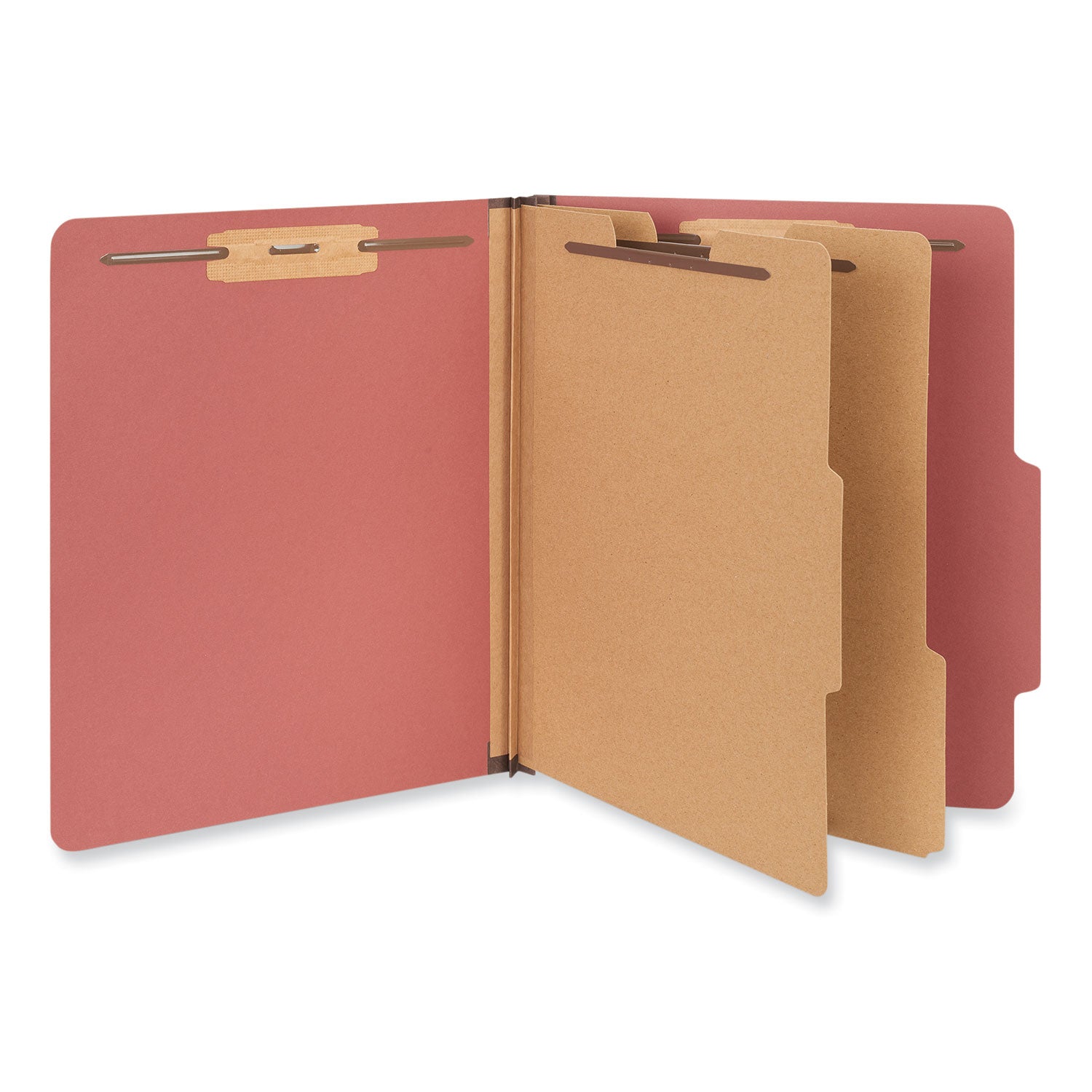 Universal Six-Section Pressboard Classification Folders, 2" Expansion, 2 Dividers, 6 Fasteners, Letter Size, Red Exterior, 10/Box (10270)