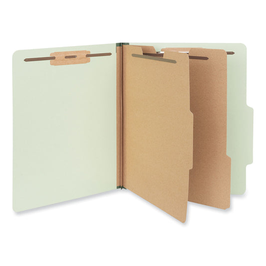 Universal Six-Section Pressboard Classification Folders, 2" Expansion, 2 Dividers, 6 Fasteners, Letter Size, Green Exterior, 10/Box (10271)