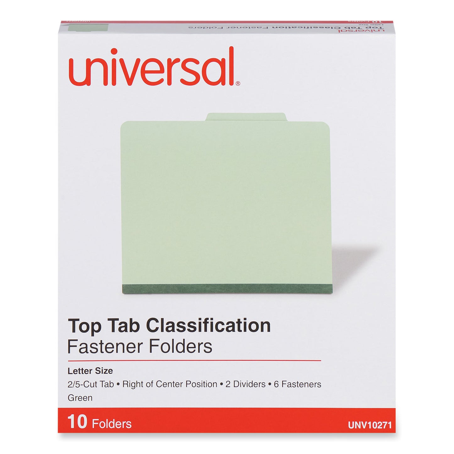 Universal Six-Section Pressboard Classification Folders, 2" Expansion, 2 Dividers, 6 Fasteners, Letter Size, Green Exterior, 10/Box (10271)