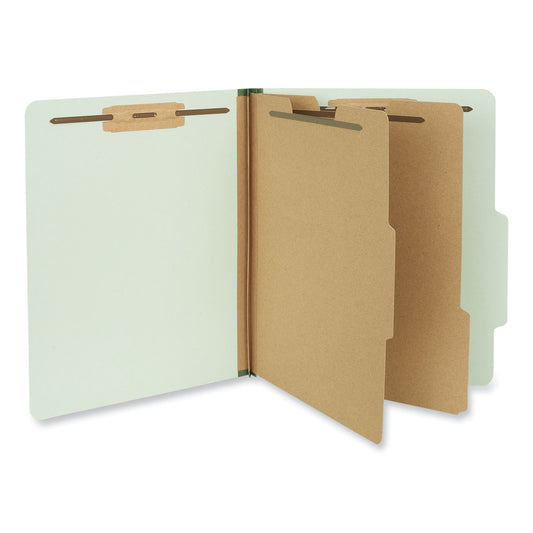 Universal Six-Section Pressboard Classification Folders, 2" Expansion, 2 Dividers, 6 Fasteners, Letter Size, Gray-Green, 10/Box (10273)