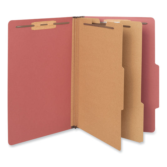 Universal Six-Section Pressboard Classification Folders, 2" Expansion, 2 Dividers, 6 Fasteners, Legal Size, Red Exterior, 10/Box (10280)