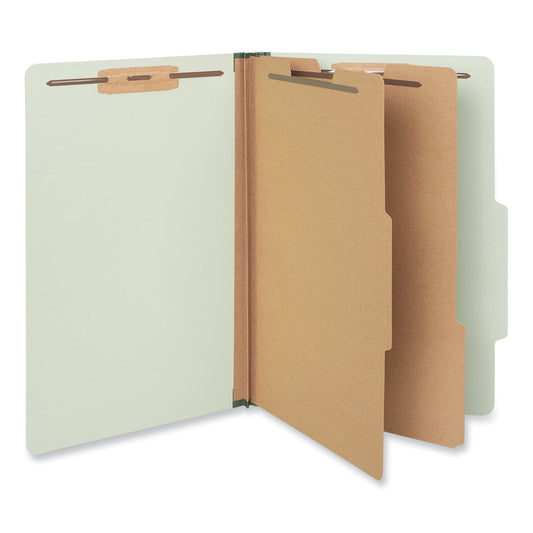 Universal Six-Section Pressboard Classification Folders, 2" Expansion, 2 Dividers, 6 Fasteners, Legal Size, Green Exterior, 10/Box (10281)