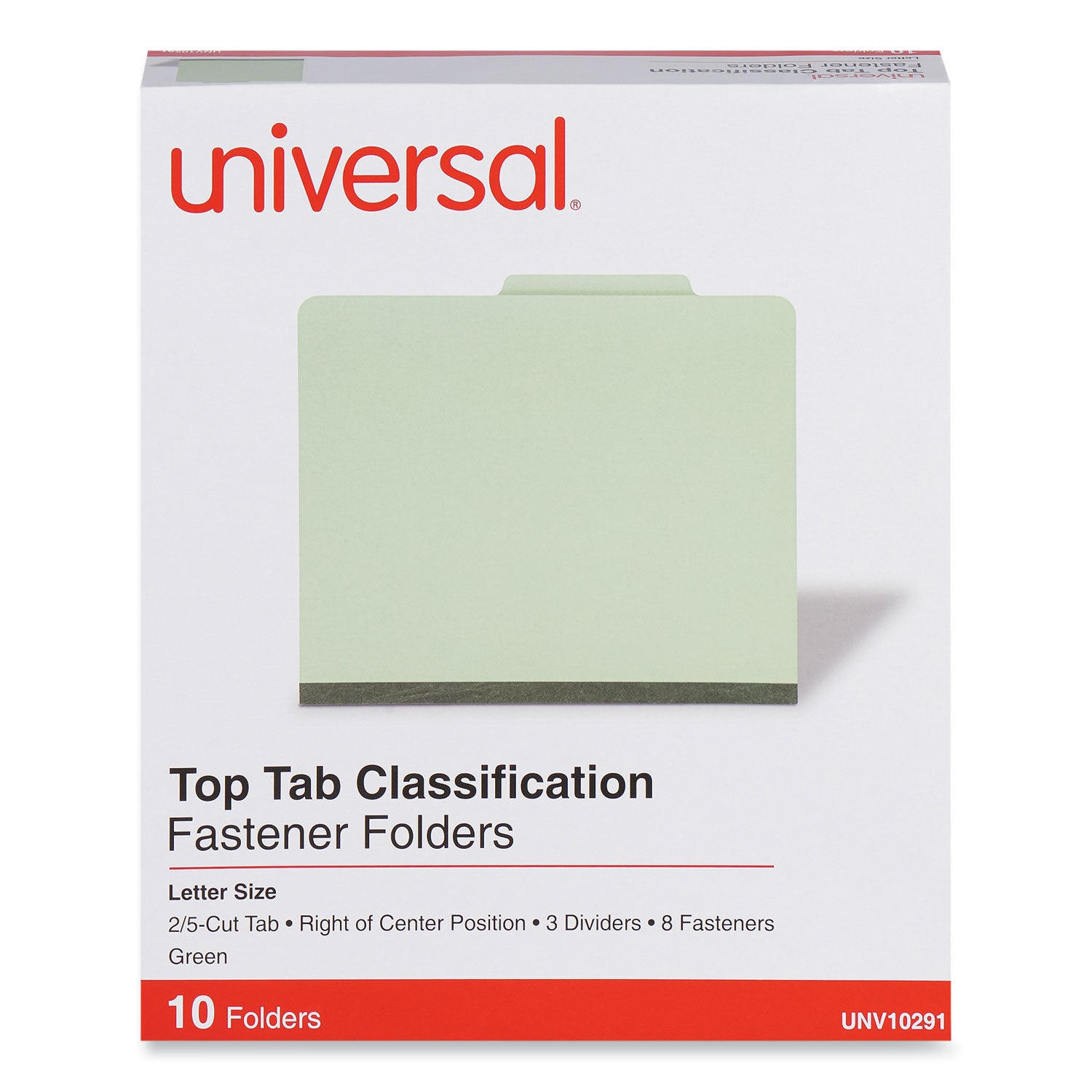 Universal Eight-Section Pressboard Classification Folders, 3" Expansion, 3 Dividers, 8 Fasteners, Letter Size, Green Exterior, 10/Box (10291)