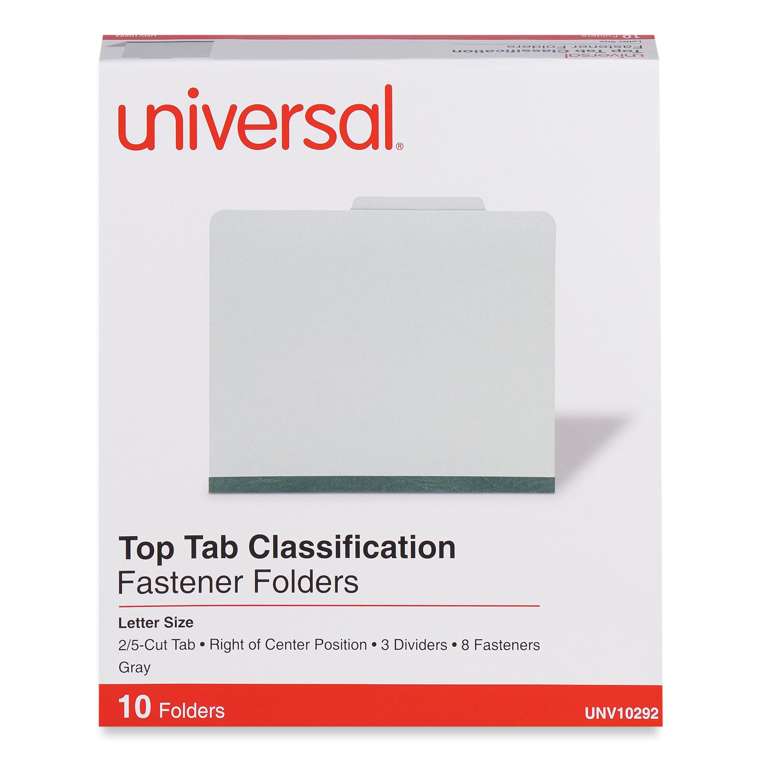 Universal Eight-Section Pressboard Classification Folders, 3" Expansion, 3 Dividers, 8 Fasteners, Letter Size, Gray Exterior, 10/Box (10292)