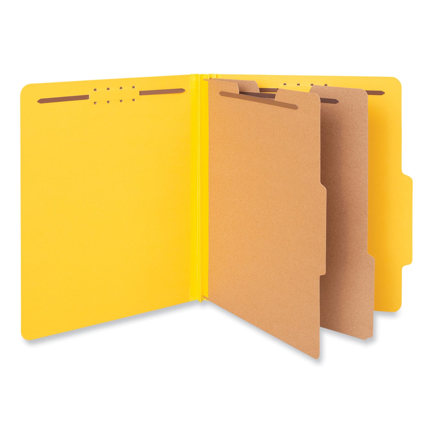 Universal Bright Colored Pressboard Classification Folders, 2" Expansion, 2 Dividers, 6 Fasteners, Letter Size, Yellow Exterior, 10/Box (10304)