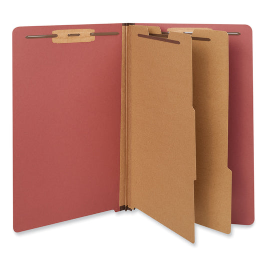 Universal Red Pressboard End Tab Classification Folders, 2" Expansion, 2 Dividers, 6 Fasteners, Legal Size, Red Exterior, 10/Box (10316)