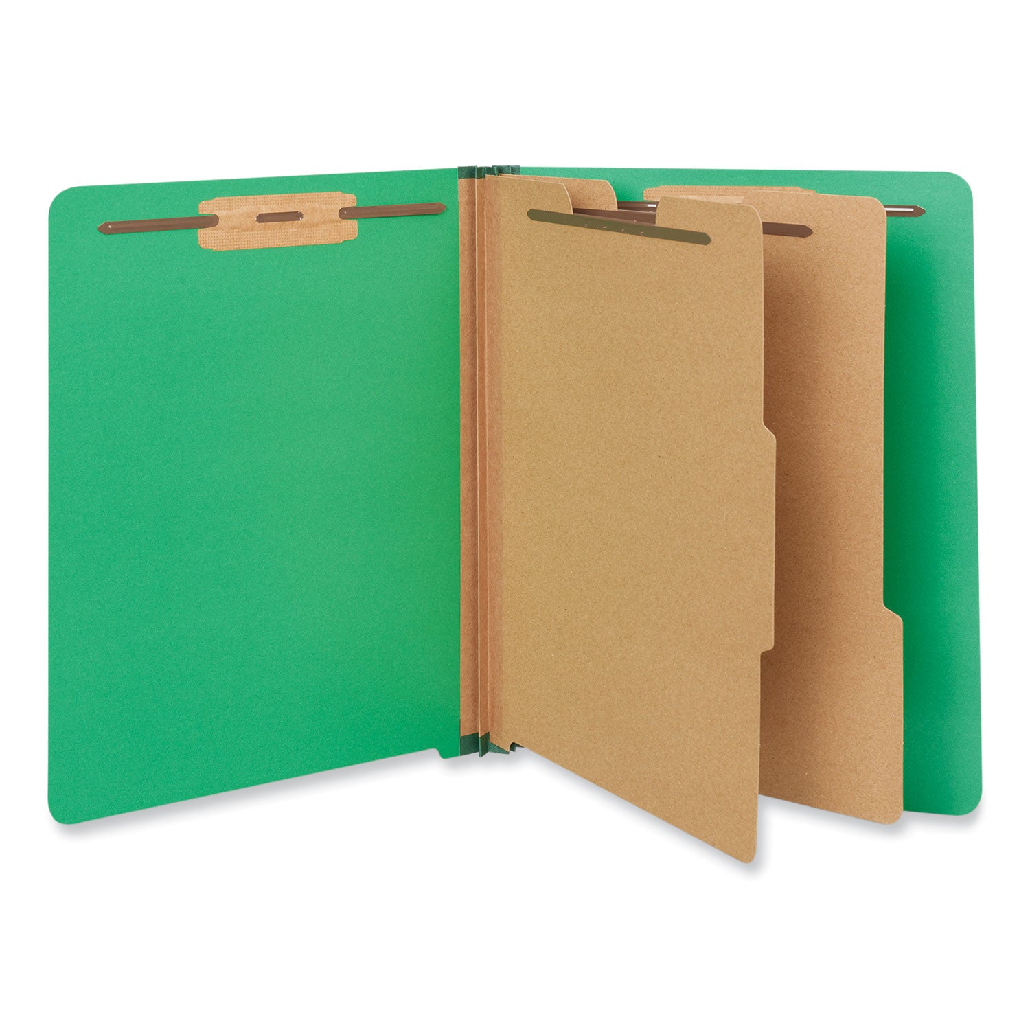 Universal Deluxe Six-Section Pressboard End Tab Classification Folders, 2 Dividers, 6 Fasteners, Letter Size, Green, 10/Box (10317)