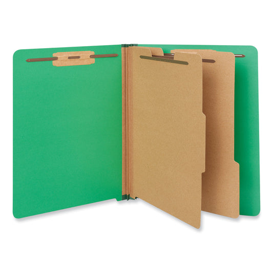 Universal Deluxe Six-Section Pressboard End Tab Classification Folders, 2 Dividers, 6 Fasteners, Letter Size, Green, 10/Box (10317)