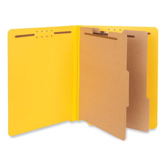 Universal Deluxe Six-Section Pressboard End Tab Classification Folders, 2 Dividers, 6 Fasteners, Letter Size, Yellow, 10/Box (10319)