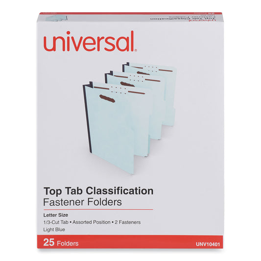 Universal Top Tab Classification Folders, 2" Expansion, 2 Fasteners, Letter Size, Light Blue Exterior, 25/Box (10401)