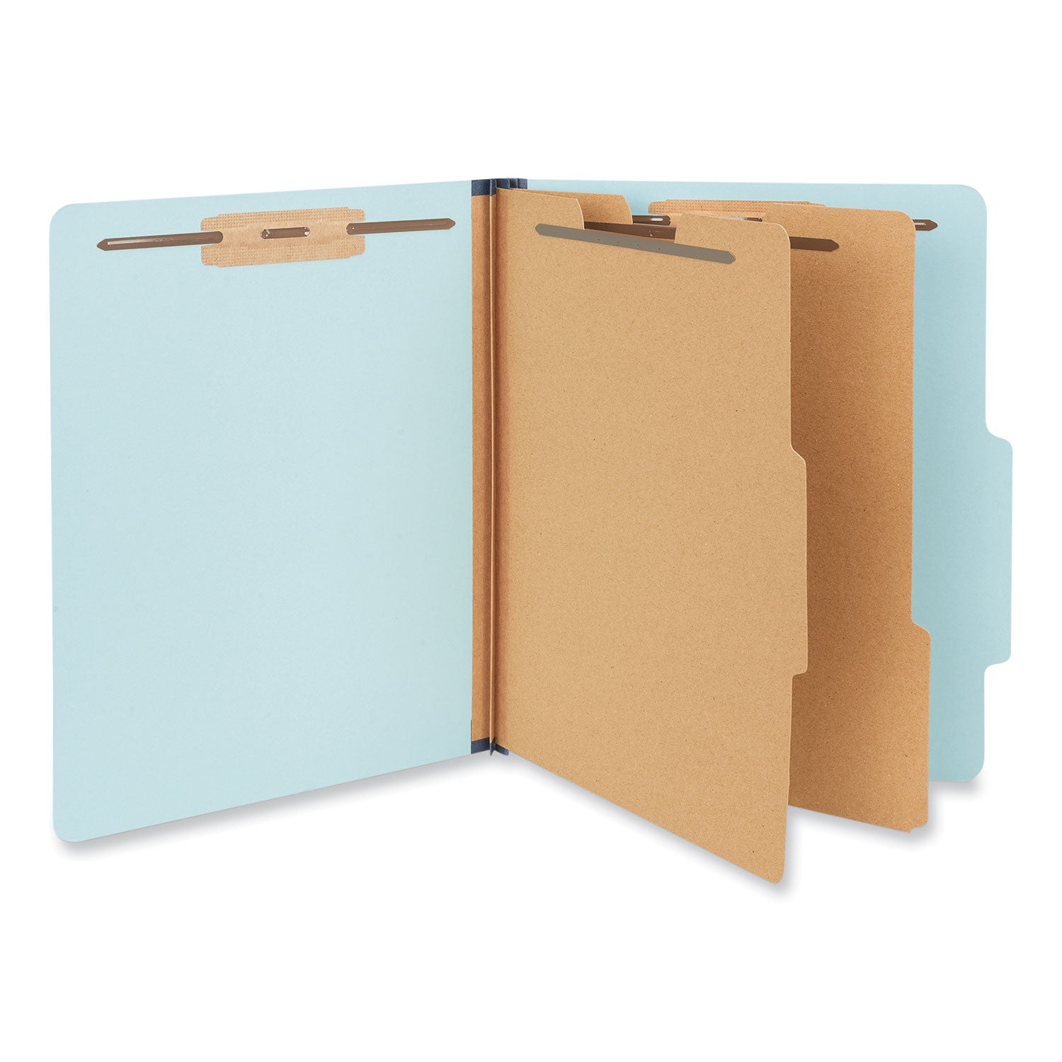 Universal Six-Section Pressboard Classification Folders, 2.5" Expansion, 2 Dividers, 6 Fasteners, Letter Size, Light Blue, 20/Box (10405)