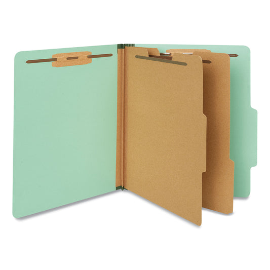 Universal Six-Section Classification Folders, Heavy-Duty Pressboard Cover, 2 Dividers, 6 Fasteners, Letter Size, Light Green, 20/Box (10407)