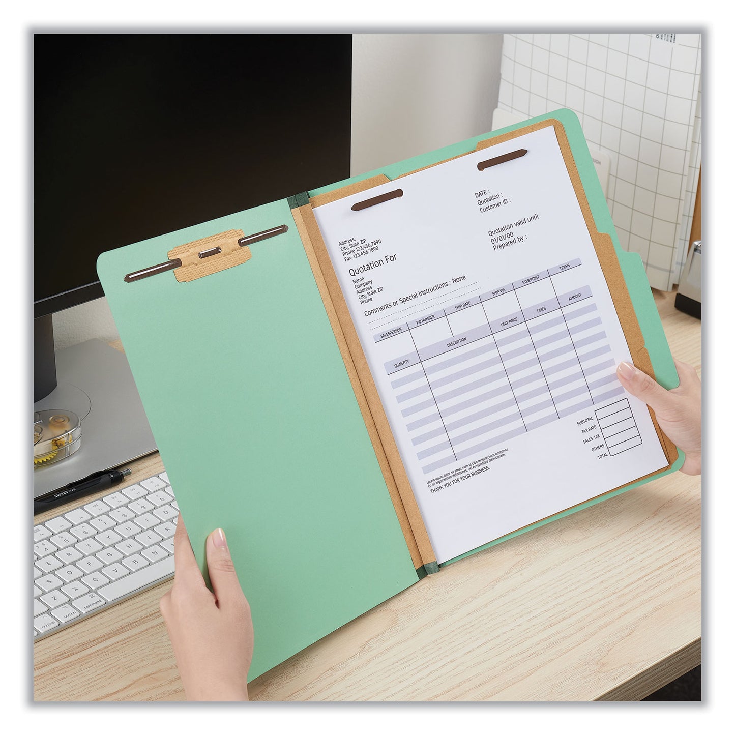 Universal Six-Section Classification Folders, Heavy-Duty Pressboard Cover, 2 Dividers, 6 Fasteners, Letter Size, Light Green, 20/Box (10407)