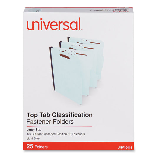 Universal Top Tab Classification Folders, 1" Expansion, 2 Fasteners, Letter Size, Light Blue Exterior, 25/Box (10415)