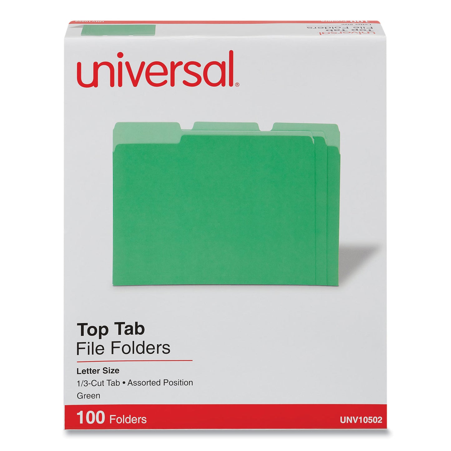 Universal Deluxe Colored Top Tab File Folders, 1/3-Cut Tabs: Assorted, Letter Size, Green/Light Green, 100/Box (10502)