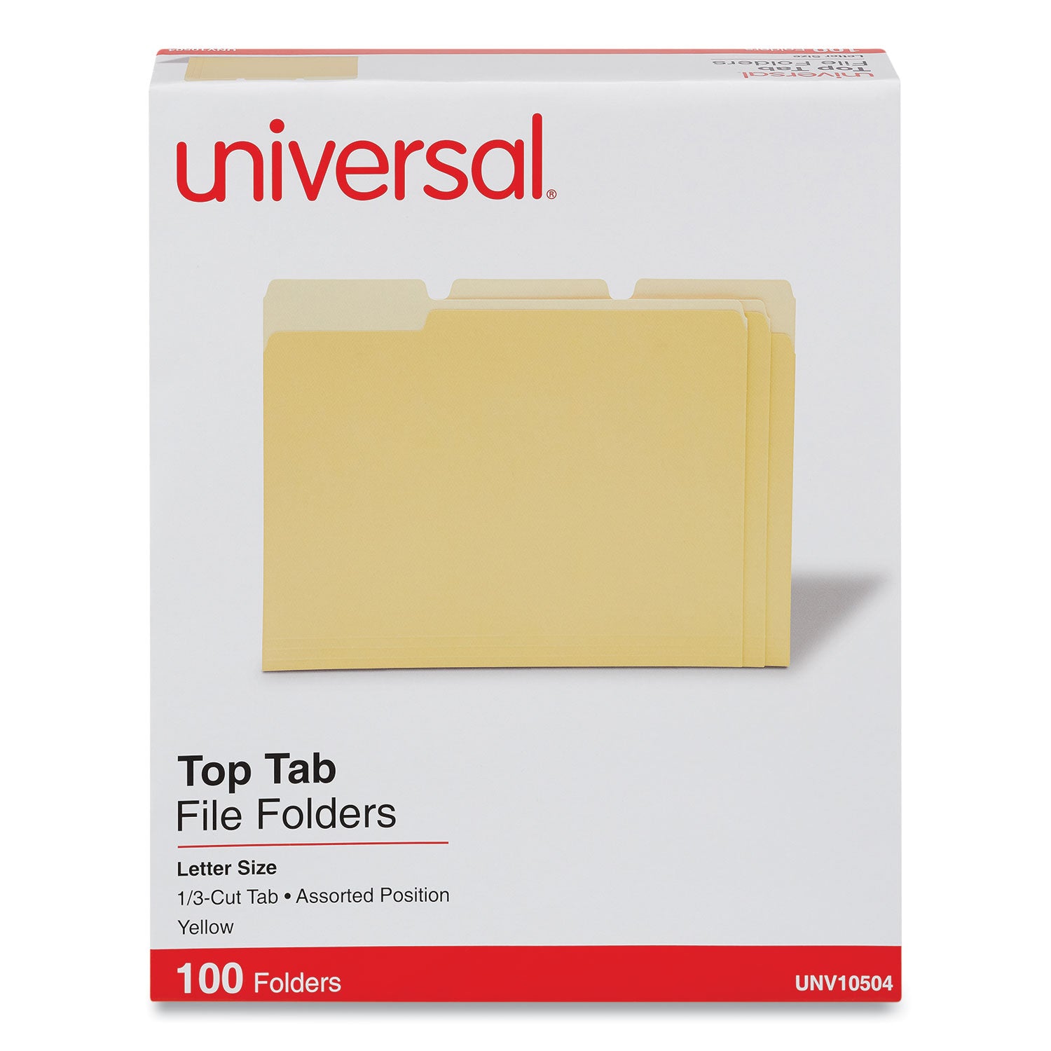 Universal Deluxe Colored Top Tab File Folders, 1/3-Cut Tabs: Assorted, Letter Size, Yellow/Light Yellow, 100/Box (10504)