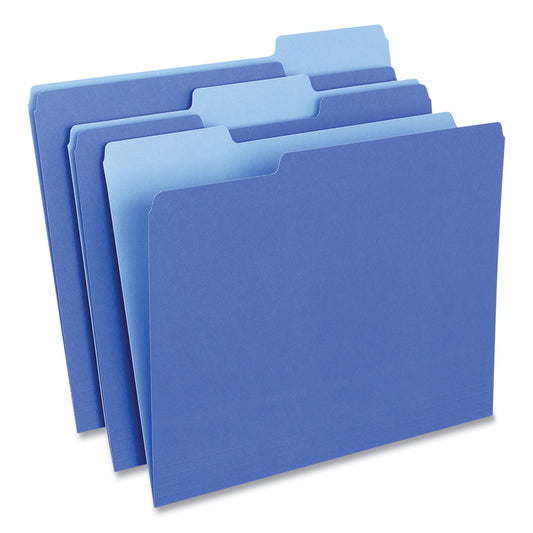 Universal Interior File Folders, 1/3-Cut Tabs: Assorted, Letter Size, 11-pt Stock, Blue, 100/Box (12301)