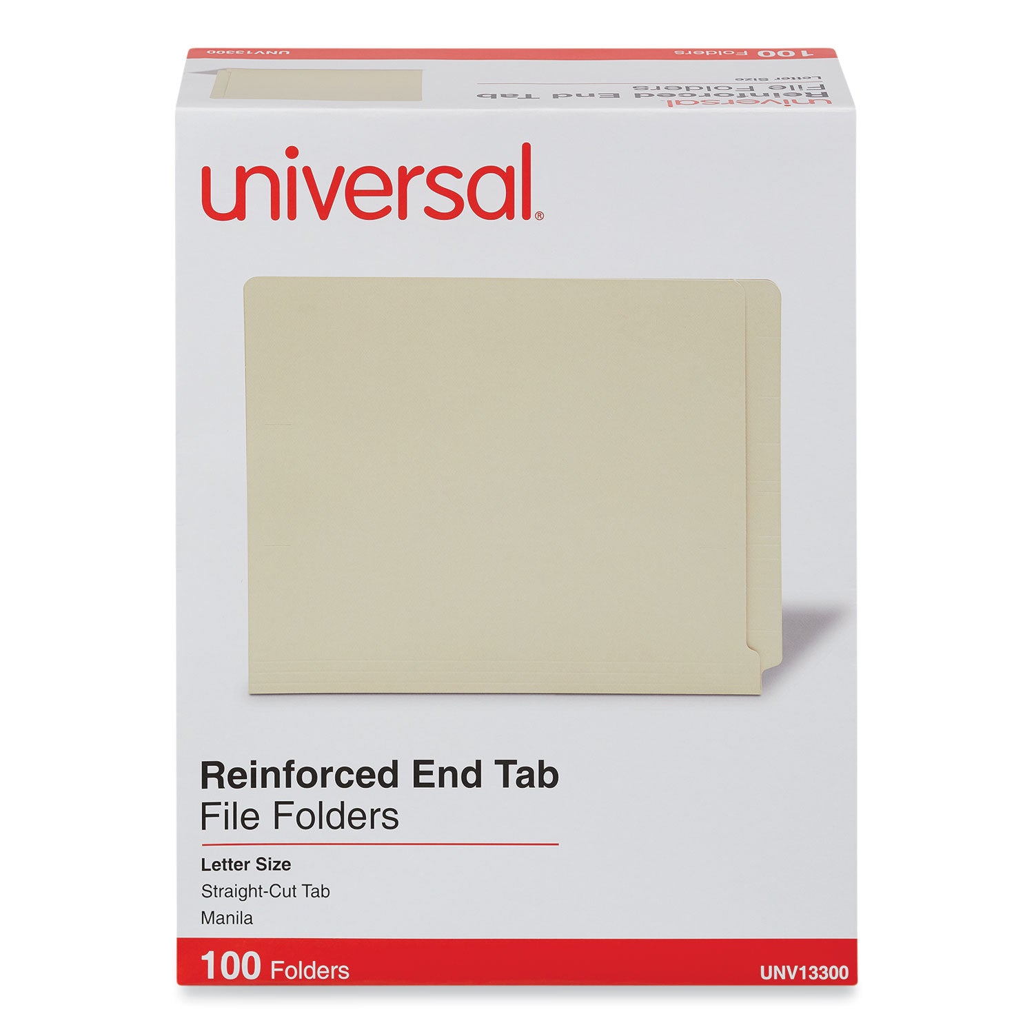 Universal Deluxe Reinforced End Tab Folders, 9" High Front, Straight Tabs, Letter Size, 0.75" Expansion, Manila, 100/Box (13300)