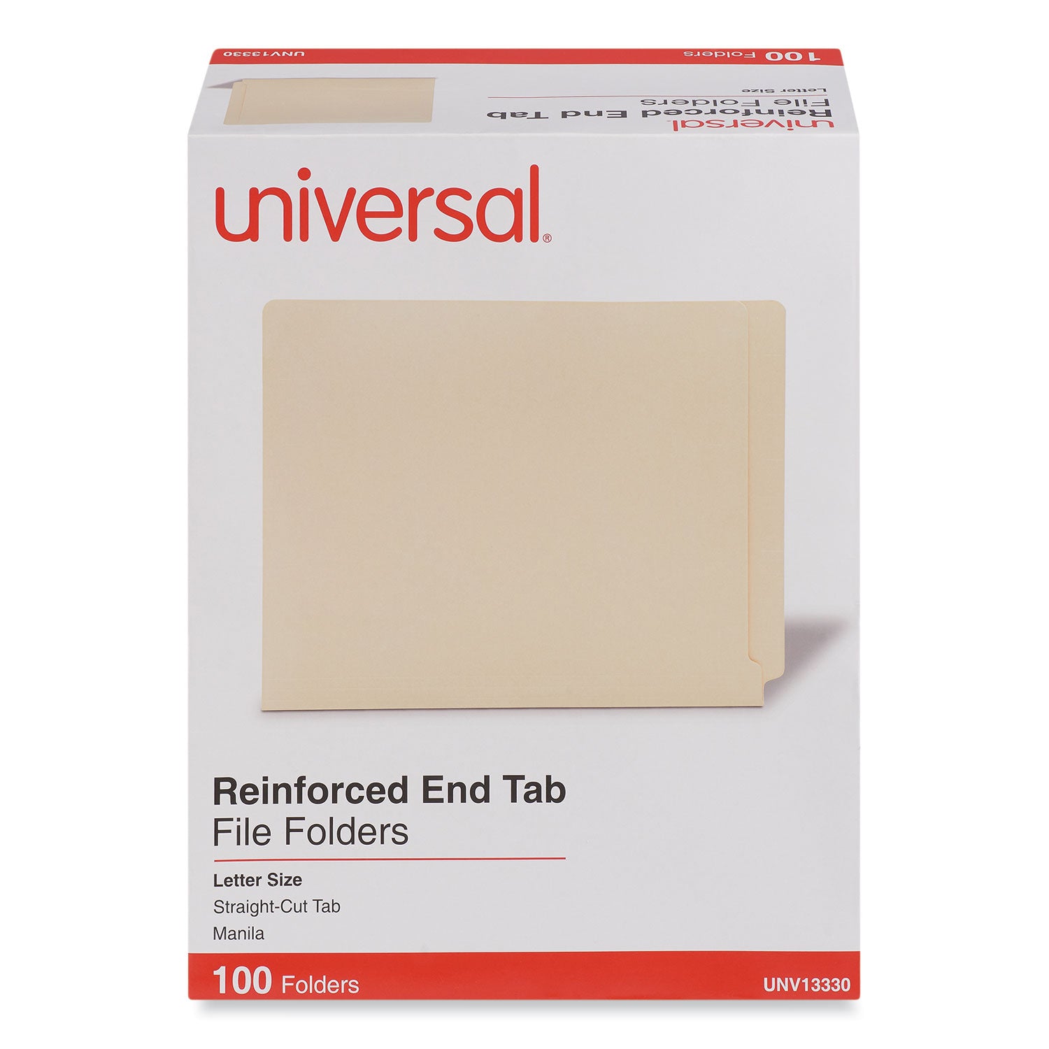 Universal Deluxe Reinforced End Tab Folders, Straight Tabs, Letter Size, 0.75" Expansion, Manila, 100/Box (13330)