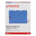 Universal Deluxe Reinforced Top Tab Fastener Folders, 0.75" Expansion, 2 Fasteners, Letter Size, Blue Exterior, 50/Box (13521)
