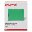 Universal Deluxe Reinforced Top Tab Fastener Folders, 0.75" Expansion, 2 Fasteners, Letter Size, Green Exterior, 50/Box (13522)
