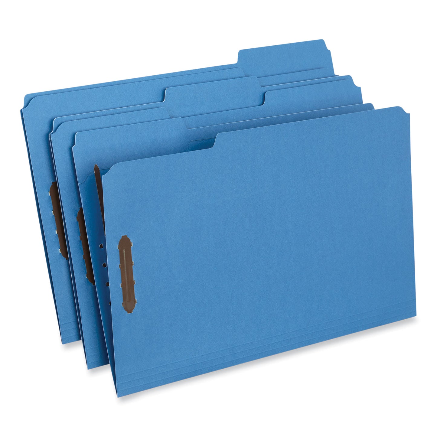 Universal Deluxe Reinforced Top Tab Fastener Folders, 0.75" Expansion, 2 Fasteners, Legal Size, Blue Exterior, 50/Box (13525)