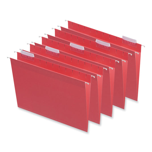 Universal Deluxe Bright Color Hanging File Folders, Letter Size, 1/5-Cut Tabs, Red, 25/Box (14118)