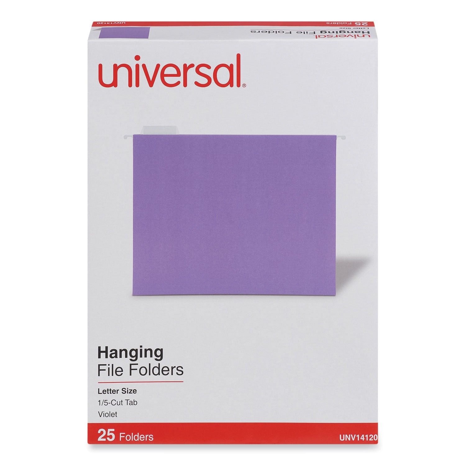 Universal Deluxe Bright Color Hanging File Folders, Letter Size, 1/5-Cut Tabs, Violet, 25/Box (14120)