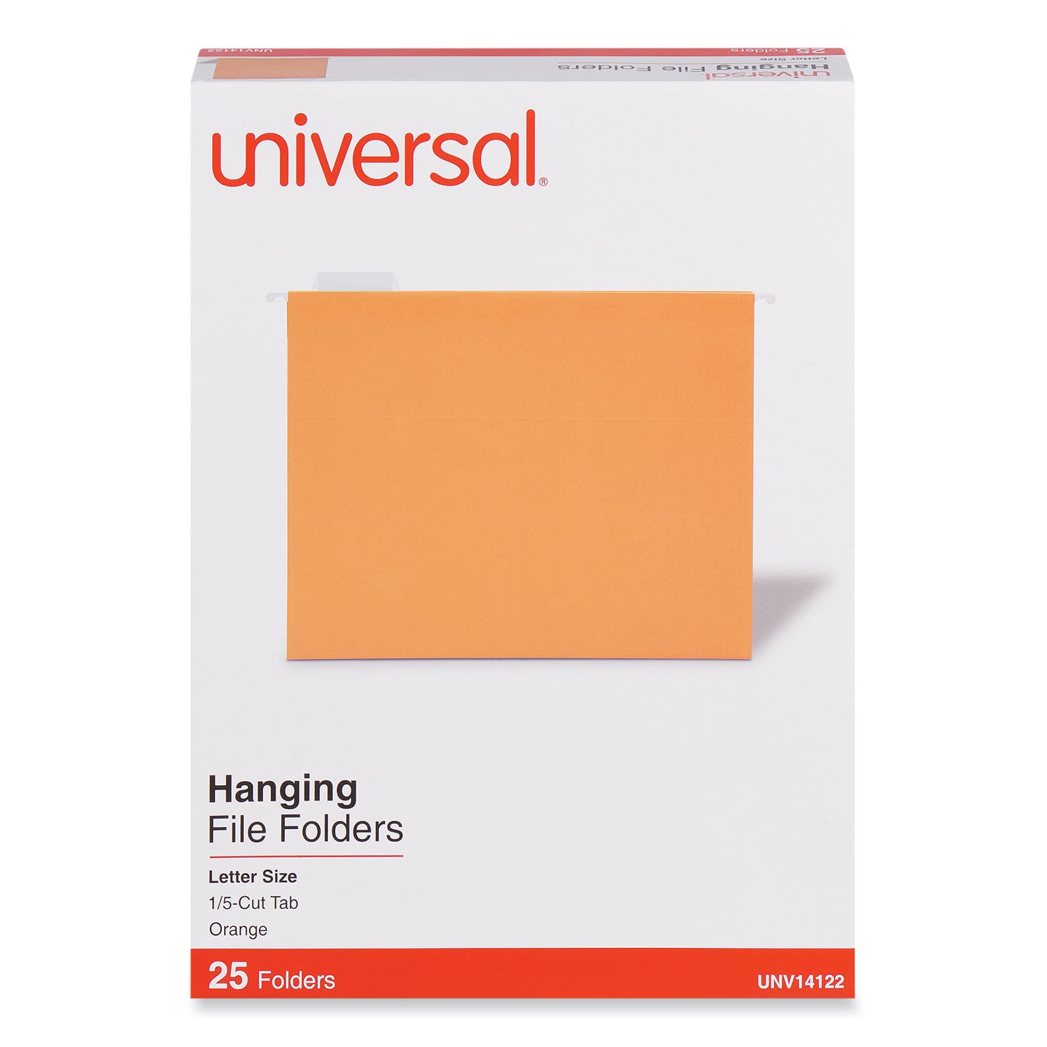 Universal Deluxe Bright Color Hanging File Folders, Letter Size, 1/5-Cut Tabs, Orange, 25/Box (14122)