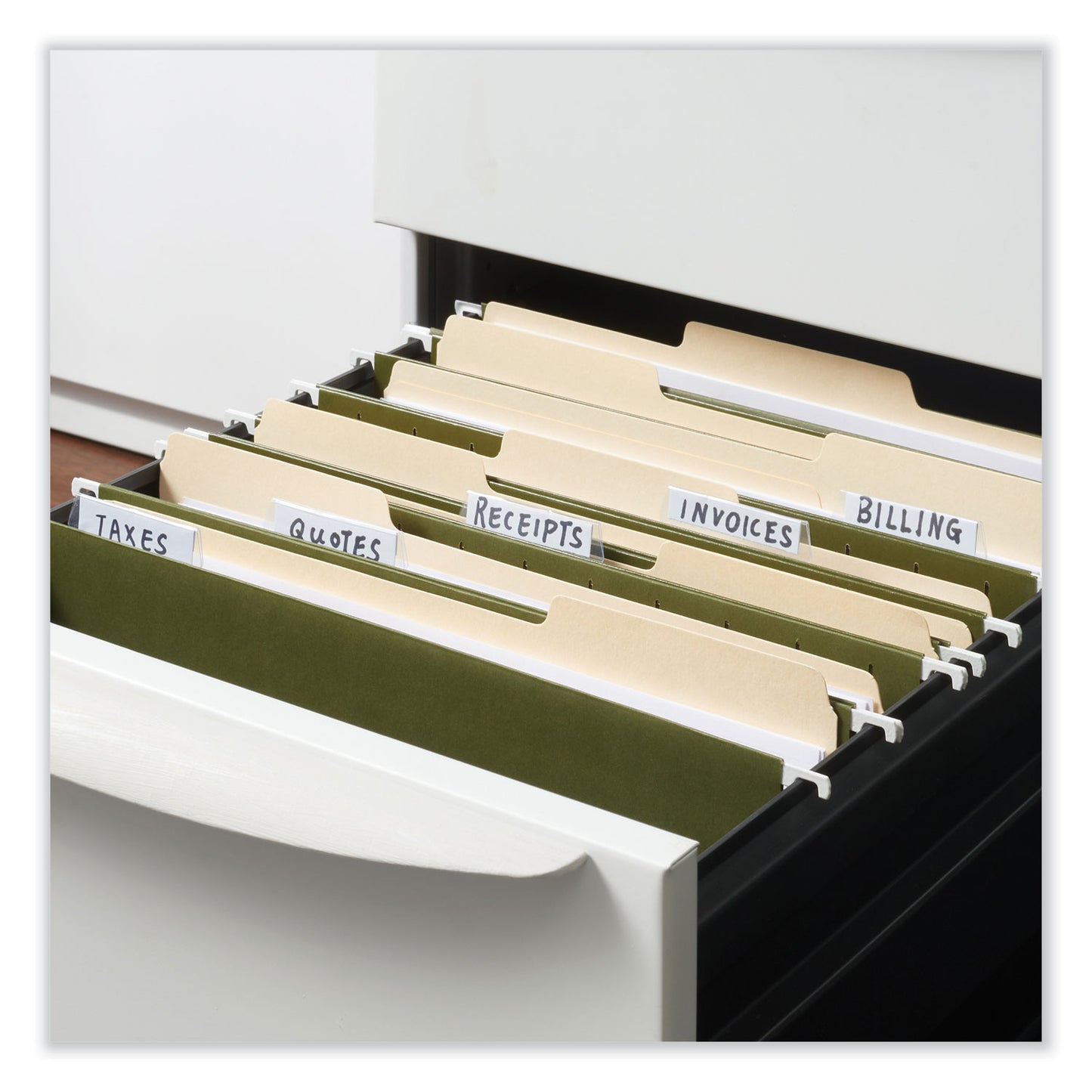 Universal Box Bottom Hanging File Folders, 3" Capacity, Letter Size, 1/5-Cut Tabs, Standard Green, 25/Box (14143)