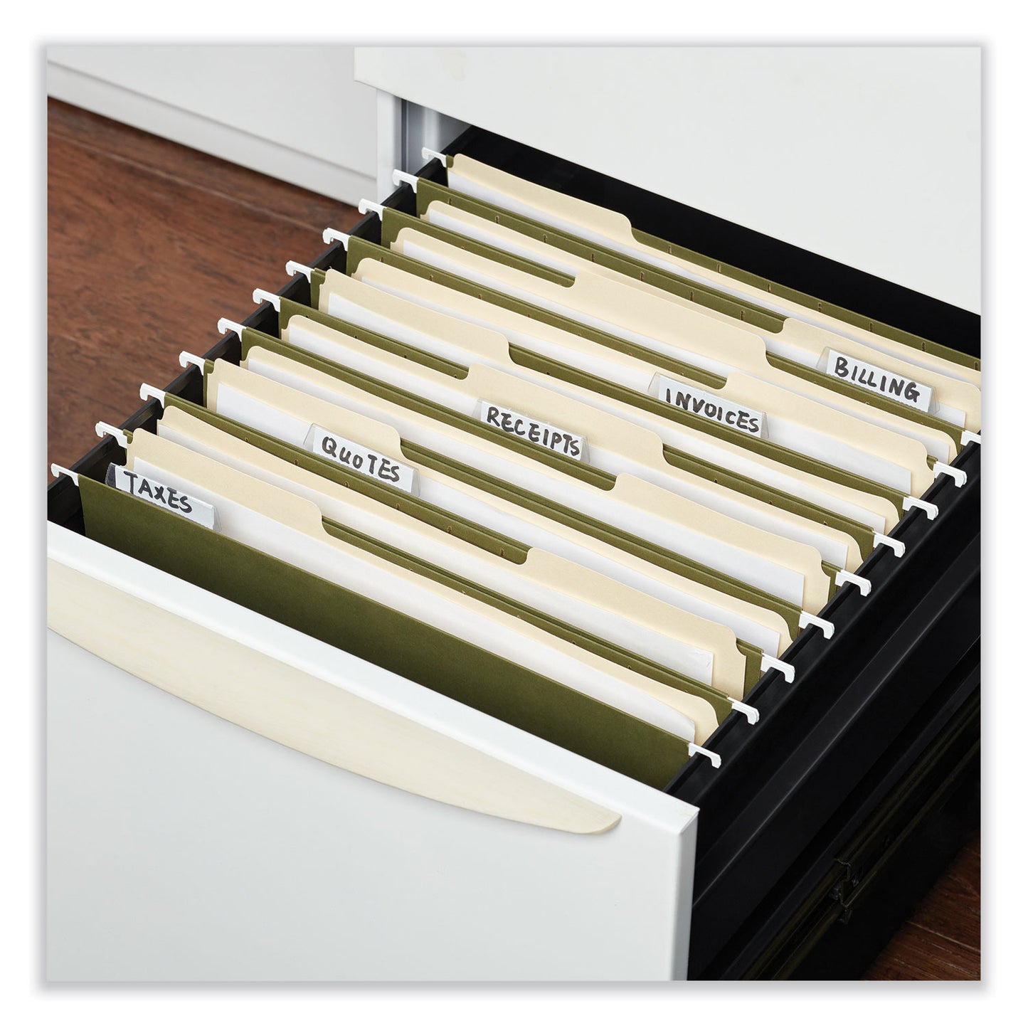 Universal Box Bottom Hanging File Folders, 1" Capacity, Legal Size, 1/5-Cut Tabs, Standard Green, 25/Box (14151)