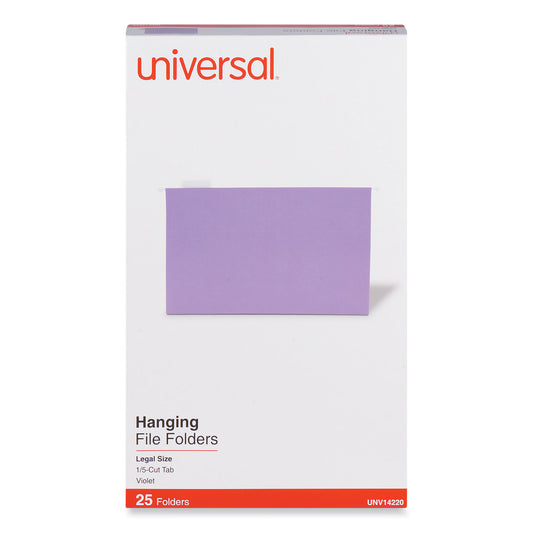 Universal Deluxe Bright Color Hanging File Folders, Legal Size, 1/5-Cut Tabs, Violet, 25/Box (14220)