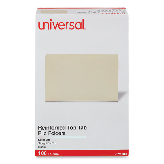 Universal Double-Ply Top Tab Manila File Folders, Straight Tabs, Legal Size, 0.75" Expansion, Manila, 100/Box (16120)