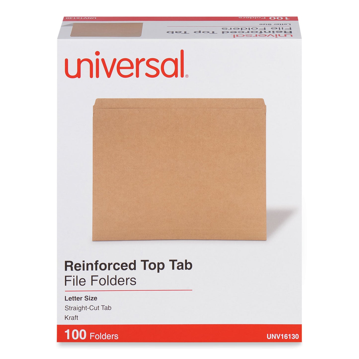 Universal Reinforced Kraft Top Tab File Folders, Straight Tabs, Letter Size, 0.75" Expansion, Brown, 100/Box (16130)