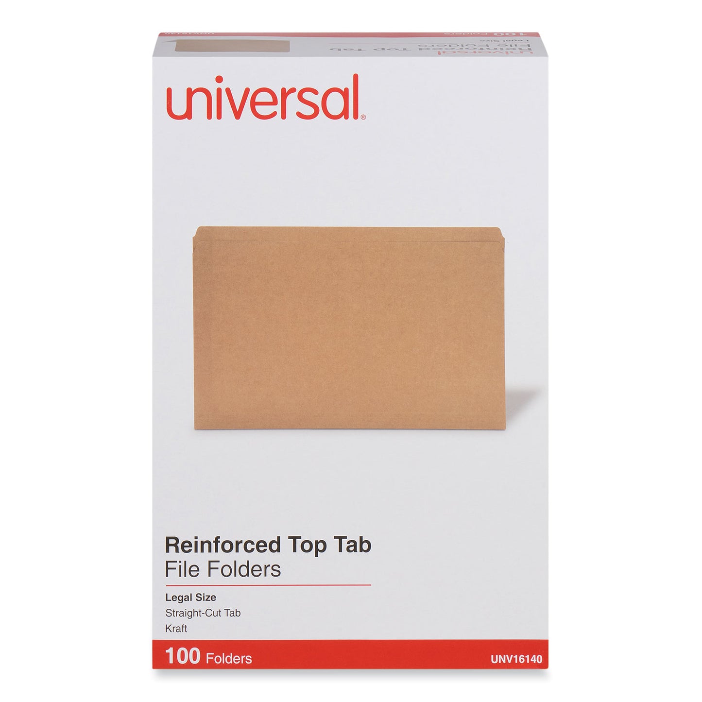 Universal Reinforced Kraft Top Tab File Folders, Straight Tabs, Legal Size, 0.75" Expansion, Brown, 100/Box (16140)