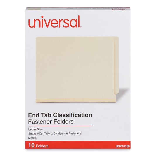 Universal Six-Section Manila End Tab Classification Folders, 2" Expansion, 2 Dividers, 6 Fasteners, Letter Size, Manila, 10/Box (16150)