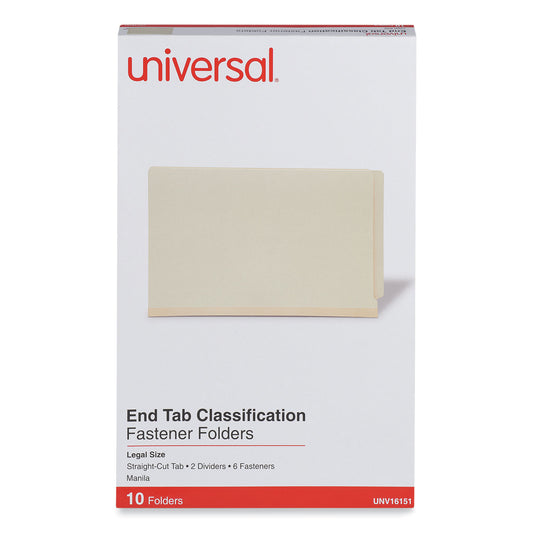 Universal Six-Section Manila End Tab Classification Folders, 2" Expansion, 2 Dividers, 6 Fasteners, Legal Size, Manila Exterior, 10/Box (16151)