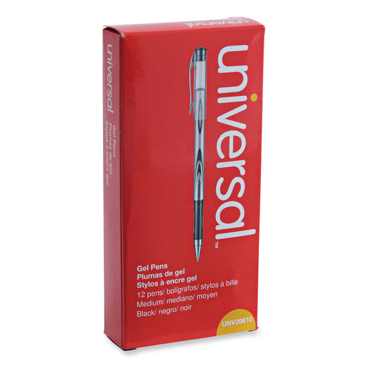 Universal Gel Pen, Stick, Medium 0.7 mm, Black Ink, Silver/Black Barrel, Dozen (39620)