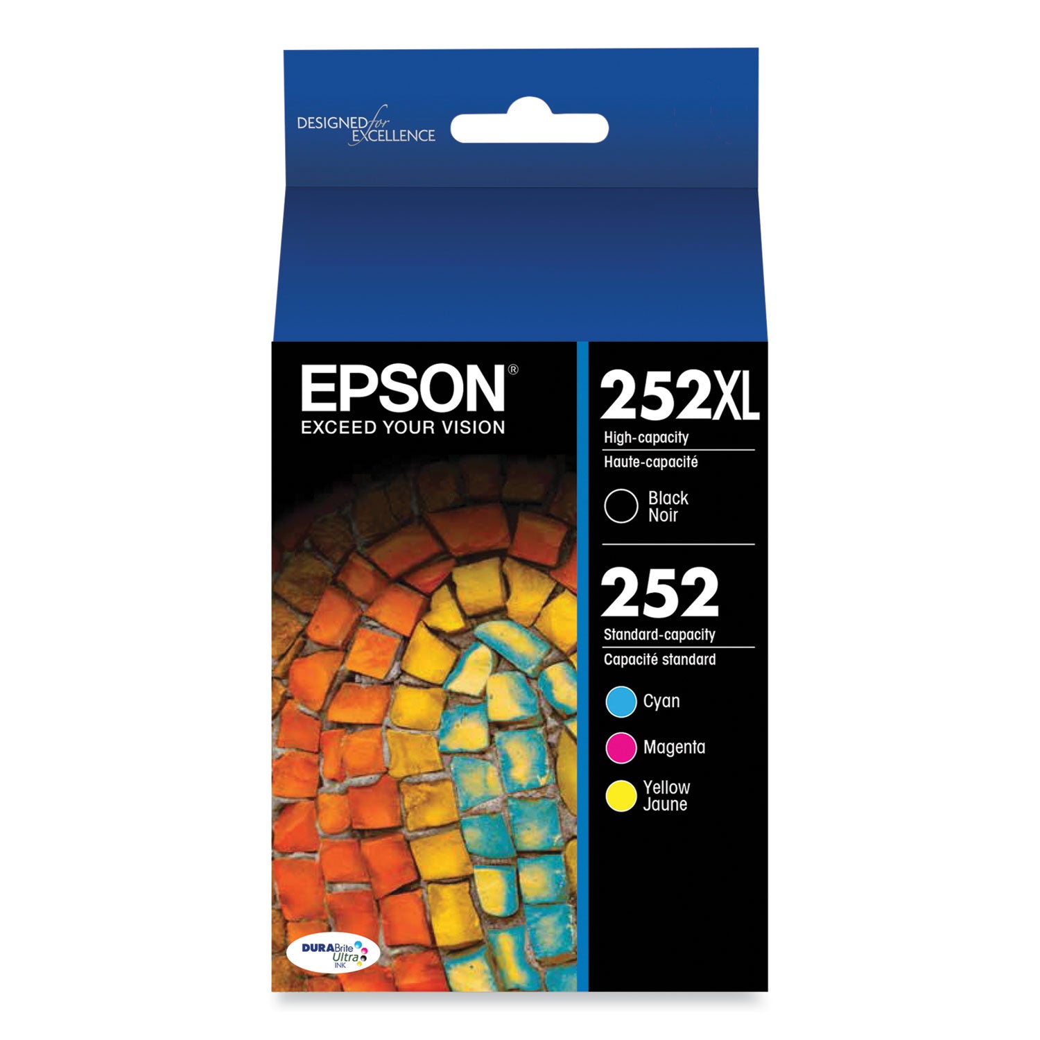 Epson T252XL-BCS (252XL) DURABrite Ultra High-Yield Ink, 1,100 Page-Yield, Black/Cyan/Magenta/Yellow