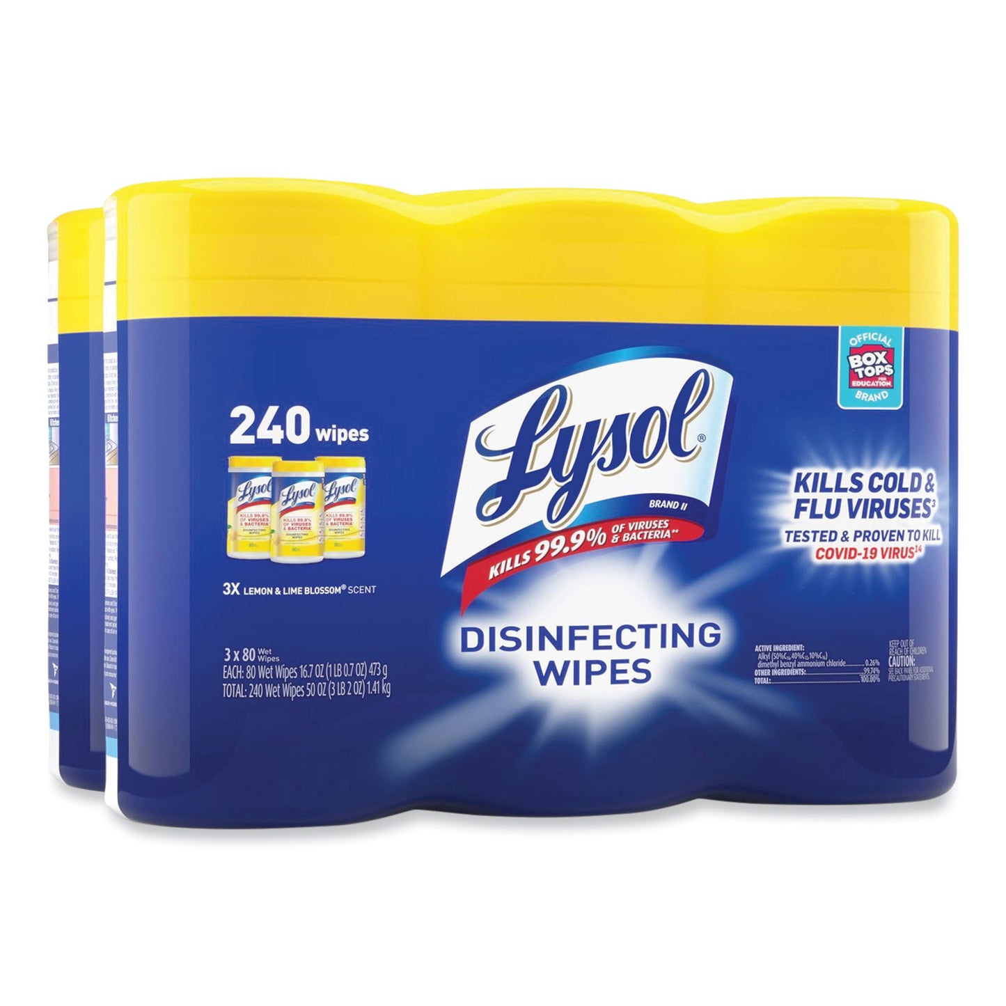 LYSOL Brand Disinfecting Wipes, 1-Ply, 7 x 7.25, Lemon and Lime Blossom, White, 80 Wipes/Canister, 3 Canisters/Pack, 2 Packs/Carton (84251CT)