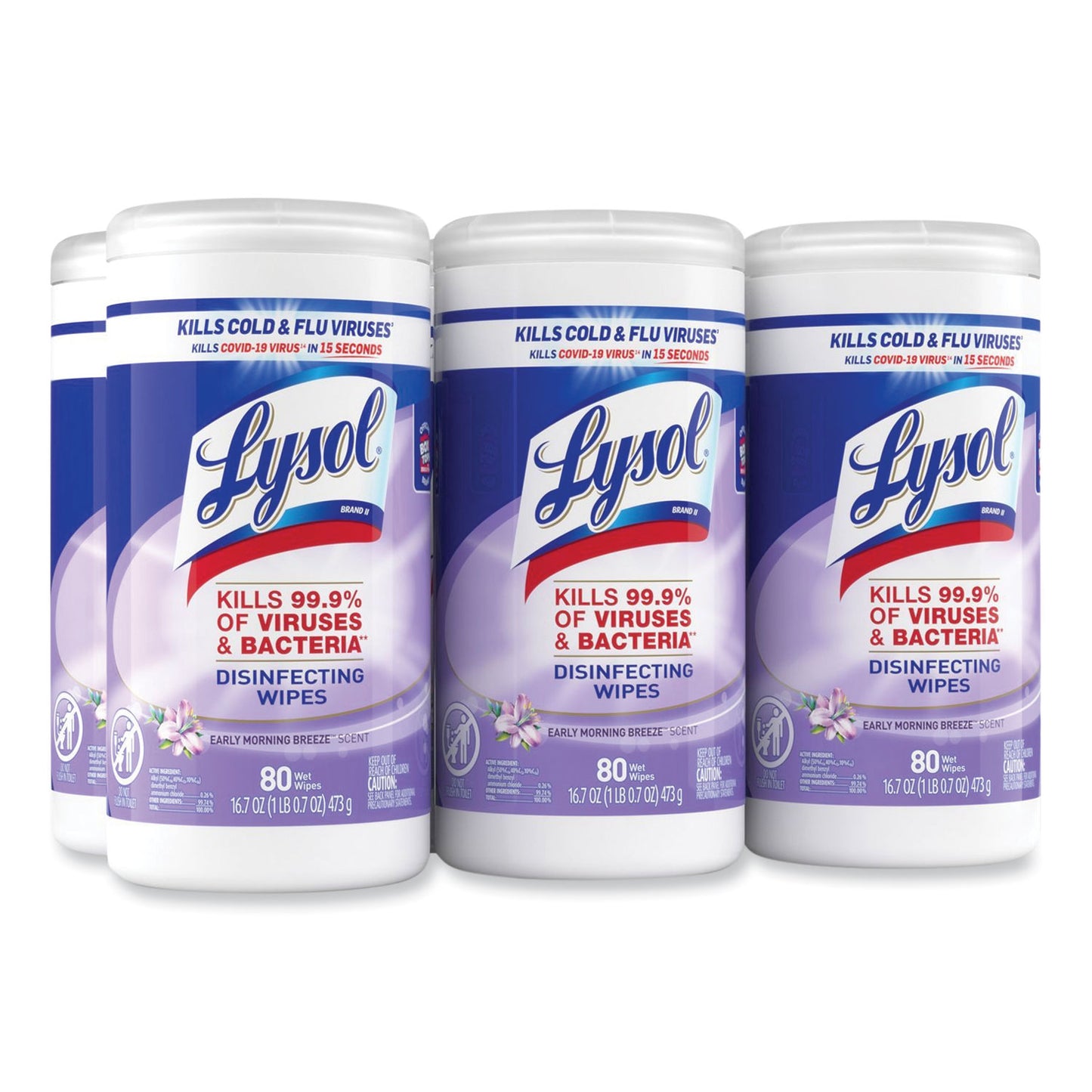 LYSOL Brand Disinfecting Wipes, 1-Ply, 7 x 7.25, Early Morning Breeze, White, 80 Wipes/Canister, 6 Canisters/Carton (89347CT)