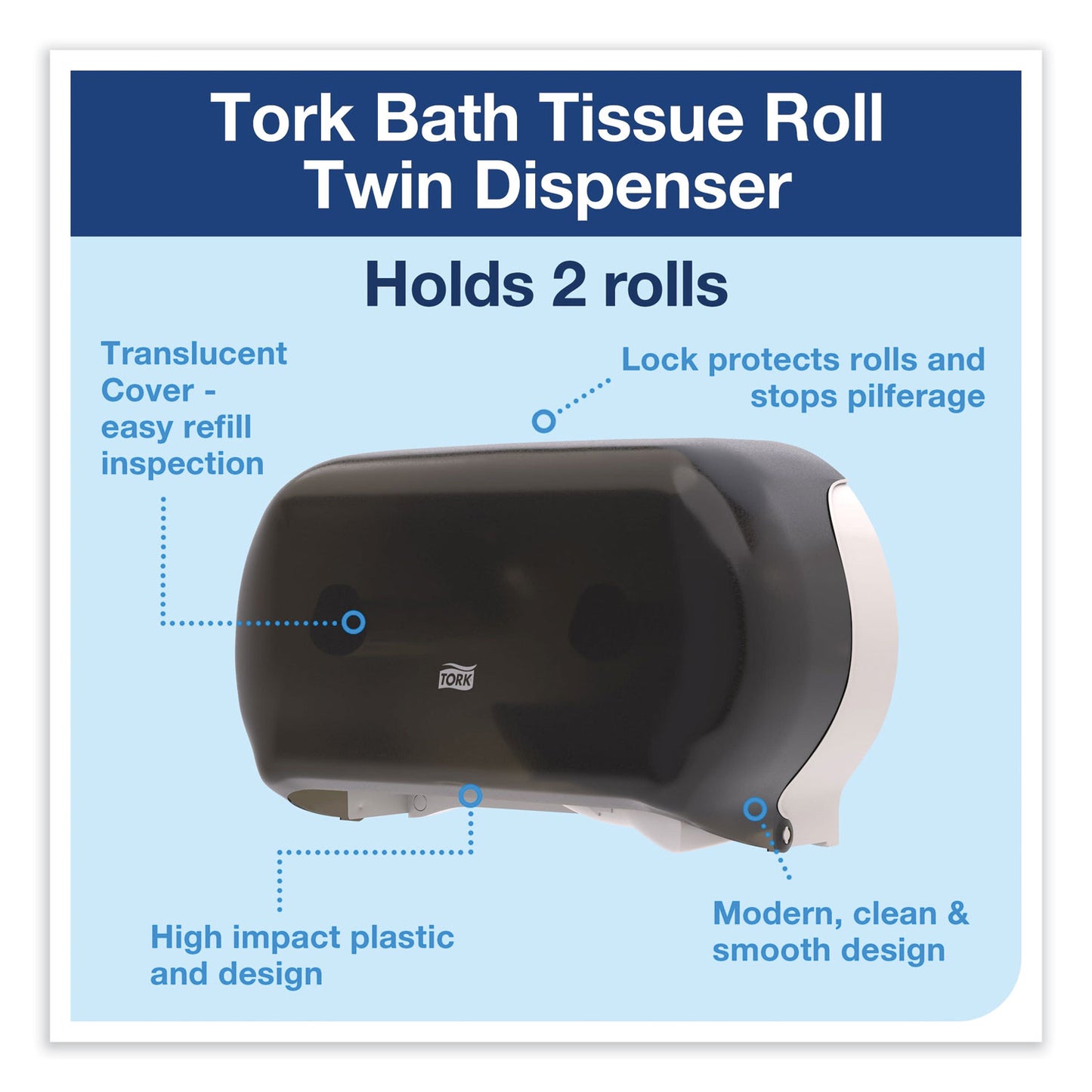 Tork Twin Standard Roll Bath Tissue Dispenser, 12.75 x 5.57 x 8.25, Smoke (59TR)