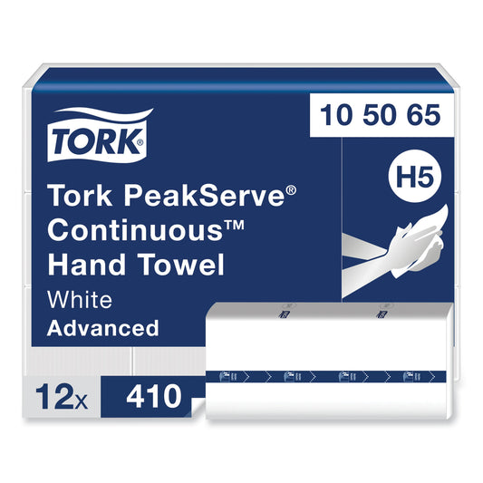 Tork PeakServe Continuous Hand Towel, 1-Ply, 7.91 x 8.85, White, 410 Wipes/Pack, 12 Packs/Carton (105065)