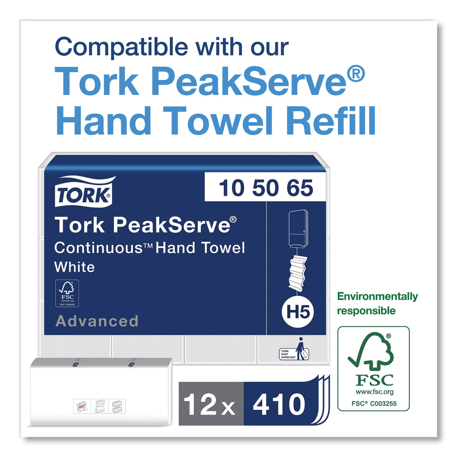 Tork PeakServe Continuous Hand Towel Dispenser, 14.57 x 3.98 x 28.74, White (552520)