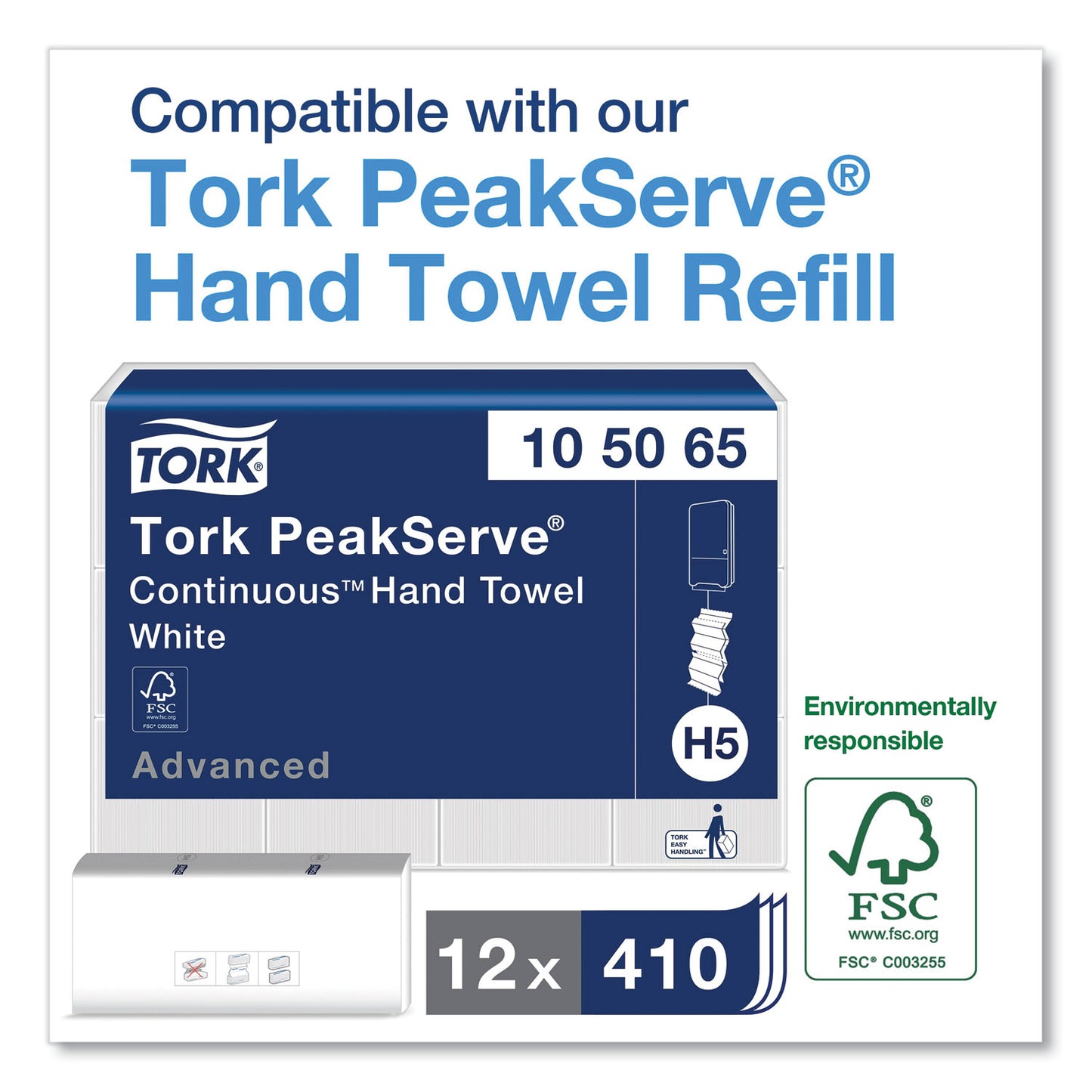 Tork PeakServe Continuous Hand Towel Dispenser, 14.44 x 3.97 x 19.3, White (552530)